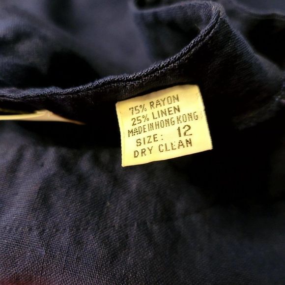 Vintage 80s Albert Nipon Womens Navy Blue Linen Tank Midi Dress Side Seam Button - Picture 8 of 8